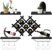 COST WAY WINE RACK WALL MOUNTED SET OF 5, WOOD WALL WINE SHELF RACKS WITH GLASS