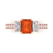1.82 Emerald Cut 3 stone Red Stone Wedding Promise Bridal Ring 14k Rose Gold