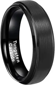[LUXUBANDS] 6mm 8mm Silver/Black/Gunmetal/Gold/Rose Gold Tungsten Rings for Men Women Engagement Wedding Bands Stepped Beveled Edges Brushed Comfort Fit