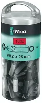 Wera PHILLIPS DRIVER BIT SET 100Pcs 25mm PH2 1/4″ Hex Drive *German Brand