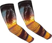 [FHEDVBN] Coconut Beach Sunset Hammock Arm Sleeves Compression Arm Covers for Men Women Outdoor Sun Sleeves Cooling Sports Sleeve, Black