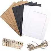 10 pcs Paper Photo Frame DIY Creative Retro Kraft Paper Picture Mats Hanging Album Frame with Mini Clips and Hemp Ropes for Home Room Wall Decor DIY