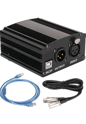 48V Power Supply, 1 Channel Condenser Mic Power Supply with XLR 3 Pin Cable, USB