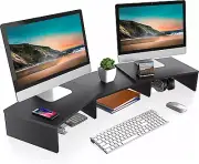 Dual Monitor Stand – 3 Shelf Computer Monitor Riser, Wood Desktop Stand with Adj