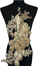 Lace Applique，Embroidered Appliques， Rainbow Sequin Feather Peacock Peahen Sew Iron On Patches Embroidered Badges Shining Appliques for Dress Clothes DIY Decoration