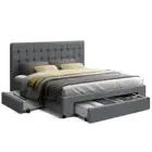 Bed Frame Queen Size with 4 Drawers Grey AVIO Artiss
