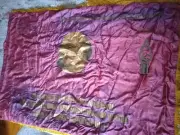 Vintage red flag banner of Soviet Russian Lenin propaganda of the USSR