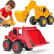 BEESTECH Construction Toys, Friction Powered Excavator Toy and Construction Loader Toy, Beach Sand Toys, Construction Truck Vehicles, Sandbox Toys for 3, 4, 5 Years Old Boys Kids Girls (2 Pack)
