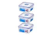 3x Locknlock 600ml Airtight Classic Square Food Container Storage Organiser CLR