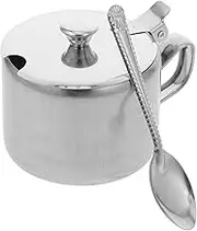 ULTECHNOVO Stainless Steel Sugar Bowls with Lid Spoon Compact Condiment Pot for Seasonings Multifunctional Spice Jar for Kitchen Restaurants Convenient Handle Design