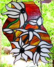 AUSTRALIAN NATIVE FLANNEL FLOWERS Suncatcher Stained Glass CUSTOM SUSPENDED ART