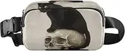 [XYMZR] Black Cat Sit Skull Fanny Pack Hip Bag Belt Bag for Women Man Fashion Waist Pack Water-repellent Crossbody Bag for Halloween Costumes Running Hiking Jogging Travel Sport, Multi-colored, one size
