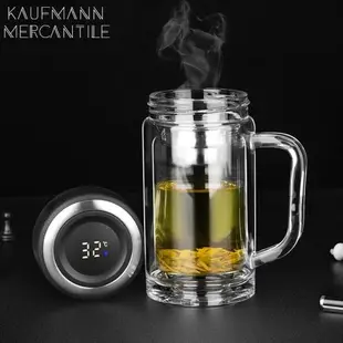 考夫曼男士高檔雙層玻璃杯帶手柄隔熱便攜水杯茶水分離泡茶杯個人