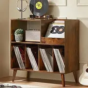 [LELELINKY] Large Record Player Stand, Turntable Stand with Storage, Vinyl Record Holder with Display Area, Record Player Table Holds Up to 300 Albums, Record Stand for Music room Living Room-Reto Brown
