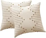 Boho Throw Pillow Covers 45x45cm, Pack of 2, Cushion Cover, Decorative Pillows for Bed, Throw Pillows for Modern Farmhouse Couch Sofa Living Room Outdoor (Beige with Brown Line)