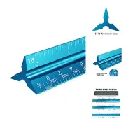 Architectural Scale Ruler, 12" Aluminum Architect Scale, Triangular Scale, Sc...