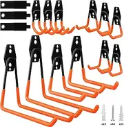 Garage Tool Storage Wall Hook Assortment Set: 15PCS Heavy Duty Large Hanger Garden Tool Organizer Ladder Bike Rack Yard Tool Holder Shed Shovel Metal Screw Organization Bicycle Steel Bracket