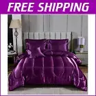 8-Piece Silk-Like Satin Bedding Set - Full Comforter, Sheets & Cushions, Purple