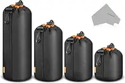 NEEWER Camera Lens Pouches Kit (4 Sizes) Thick Protective Bag with Drawstring, Orange Interior, Soft Plush Neoprene Bag, Compatible with Sony Canon Nikon Pentax Olympus Panasonic DSLR Lens