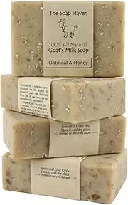 Oatmeal Soap - 4 Oatmeal & Honey Goat Milk Soap Bars. All Natural, Unscented Soap, SLS Free, NO Parabens, Handmade in USA.