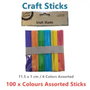 100 x Coloured Craft Stick Wood Coffee Stirrer Popsicle Ice Cream Kraft Sticks