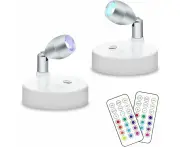 2 Pack Wireless Rgb Led Spot Lights, Battery Operated Accent Lights, Mini Dimmable Indoor Puck Lights With Remote Control, 4000K