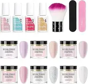 RoseFlower Dipping Powder Nails Kit, 6 Colors Nude Dip Nails Powder Starter Kit with Base Coat, Top Coat, Dusting Brush, Nail File - DIY Salon Manicure at Home - Shiny Shiny for 3 Weeks