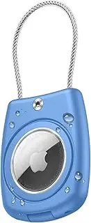 Waterproof AirTag Keychain Holder,Air tag Lock Case with Wire Cable Compatible with Apple AirTags,Ultra Durable Airtags Anti-Lost Protective Case with Keyring for Luggage,Key,Dog,Backpack- Blue