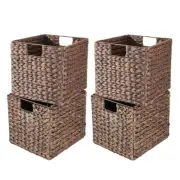 Westerly 4 Decorative Hand-Woven Water Hyacinth Wicker Storage Basket, Perfect f