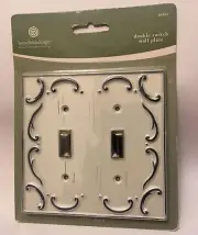 Antique Distressed White Wash Scroll Double Light Switch WallPlate Cover