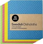 10 Pack Swedish Dishcloth Cellulose Sponge Cloths, Eco-Friendly No Odor Reusable Cleaning Cloths for Kitchen, Absorbent Dish Cloth Hand Towel, Multicolor