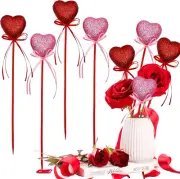 6Pcs Valentine'S Day Glitter Puffy Heart Picks Foam Sparkly Sticks for Flower Ar