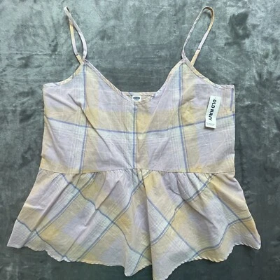Old Navy Crop Tank Top Womens Medium Pink Pastel Sheer Lightweight Plaid Flowy