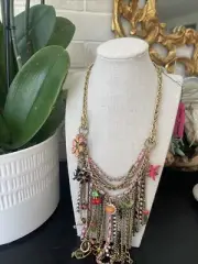 Vintage Betsey Johnson Necklace Picnic Wine Ant Cherry Fruit Dress Statement Bib