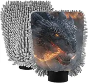 XYMZR Fierce Dragon Flame Absorbent Microfiber Car Wash Mitt, Funny Cute Anime Scratch Free for Cars Cleaning, Home Cleaning Mitts, 2 Pack, 10.24” L x 7.09” W