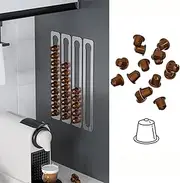 [JNIHEEP] Coffee Pod Holder Stainless Steel Adhesive Capsule Holder for Nespresso Pods,Vertically or Horizontally Mount on Wall or Under Cabinets,15.75" L by 2.38" 4 Packs Storage Holds 44