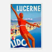Galrie Lucerne Lido Switzerland Vintage Travel Poster Stunning Wall Art for Home & Office, Poster Only, 70 x 100cm (28 x 40inch)