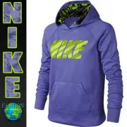 NIKE Girls THERMA-FIT Knock Out 2.0 Training Hoodie - Purple/Yellow - Girls XS