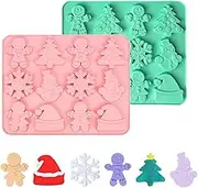 PQCLXUYA Christmas Silicone Molds,2 PCS 12 Cavities Candy Baking Molds,for Mini Cakes, Handmade Soap, Chocolate, Jello, Candy and Candles,with Snowflake Gingerbread Santa Snowman Molds