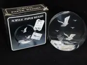 NOS Vtg 70s Kmart Acrylic Paperweight Engraved Birds Seagulls Taiwan In Orig Box