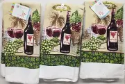 Set of 3 Same Microfiber Towels (15"x25") WINE & GRAPES,LEAVES ON THE BOTTOM, AM