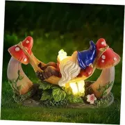 Outdoor Garden Gnome Statue,Solar Gnomes Figurine Lying on Hammock Swing Gnome