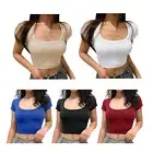 Short Sleeved Blouse Stretchy Plain Color Elastic Slim Short Sleeved Blouse Dob