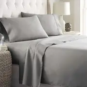 2000TC Ultra-Soft All AU Size 3 Pieces Flat Fitted Bed Sheet Set, AU King Single Size Silver Gray, Luxury Bedding Sheets, Breathable deep Pocket Beding Set, Wrinkle and Fade Resistant