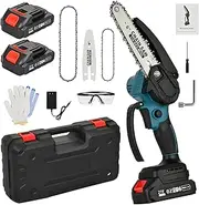 Advwin 4"+6" Mini Chainsaw, Electric Cordless Chain Saw with 2Pcs Batteries, Safety Lock, Portable Handheld Saw Kit for Tree Branches Trimming Wood Cutting Garden Pruning