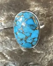 Blue Mohave Turquoise Navajo Sterling Silver Ring Adjustable Size 7 15715