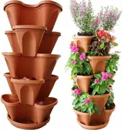 Stackable 5 Tier Vertical Garden Stacking Planters with Tray Flow Grid System