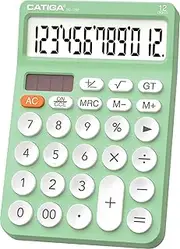 [CATIGA] 12 Digit Desktop Calculator Basic Desk Calculator with Large LCD Display, Big Buttons, 4 Function, Solar and Battery Dual Power, for Office, School, Home, SD-1292 Mint