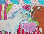 5x7 Art Print of the Dogue de Bordeaux French Mastiff dog Valentines Day KSams