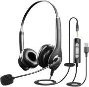 USB 3.5mm Corded PC Headset with Microphone Noise Cancelling, Lightweight Wired